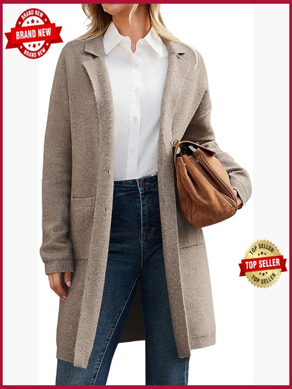 Long Chunky Cardigan Blazer Jacket with Pockets Open Front